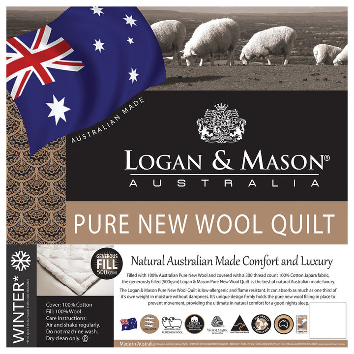 Pure New Wool Quilt / Doona 500GSM | Single Bed