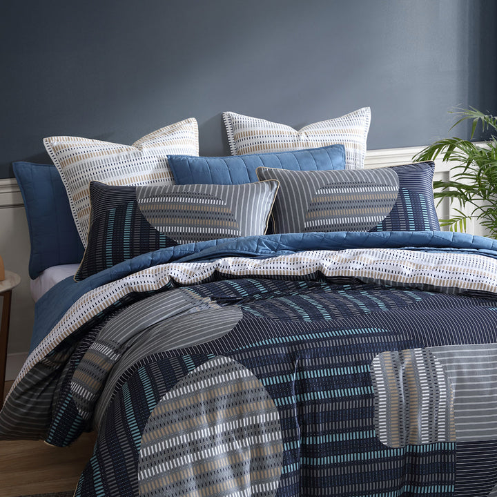 Statham Navy Quilt Cover Set | Queen Bed