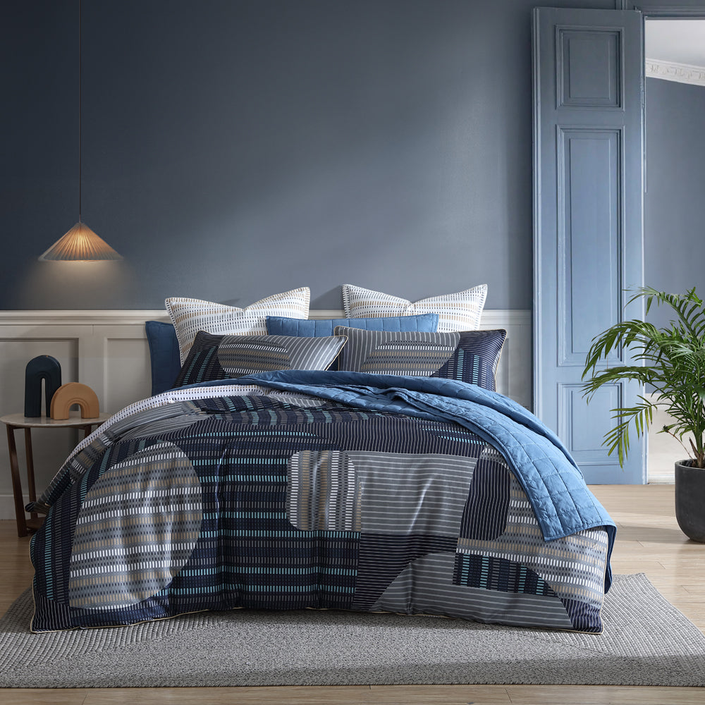 Statham Navy Quilt Cover Set | King Bed