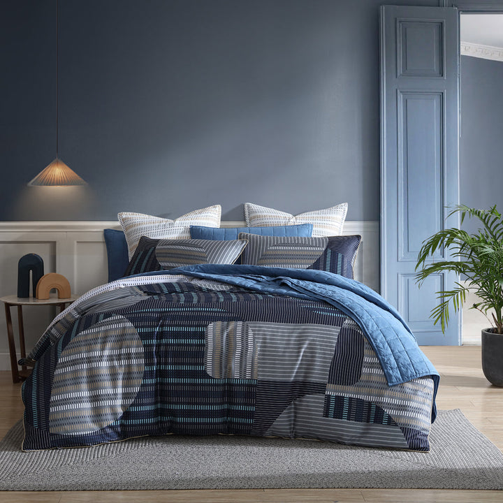 Statham Navy Quilt Cover Set | Queen Bed