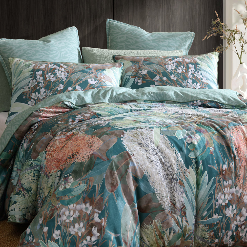 Logan and Mason Tomah Eucalypt Quilt Cover Set Closeup | My Linen