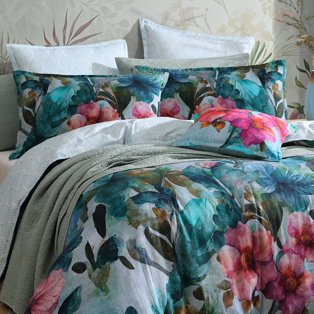 Logan and Mason Valentine Teal Quilt Cover Set Closeup | My Linen