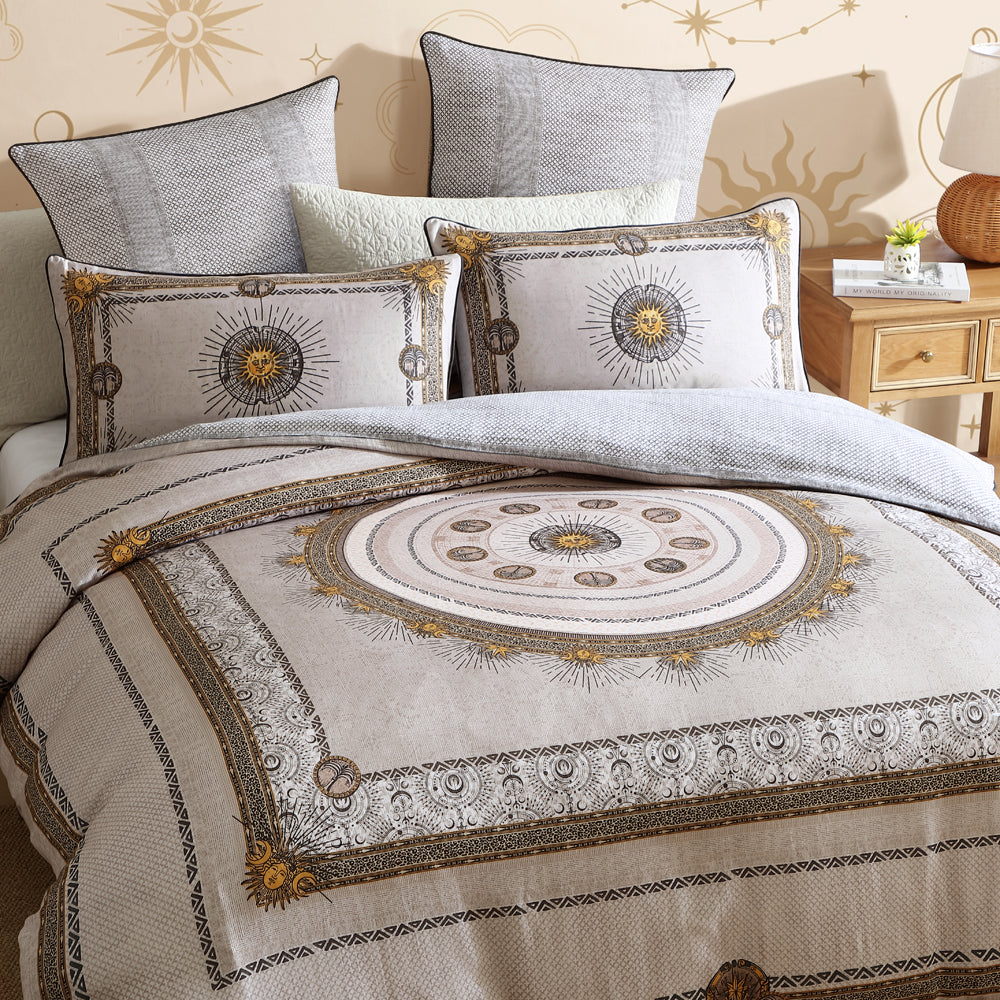 Logan and Mason Zepher Stone Quilt Cover Set Closeup | My Linen