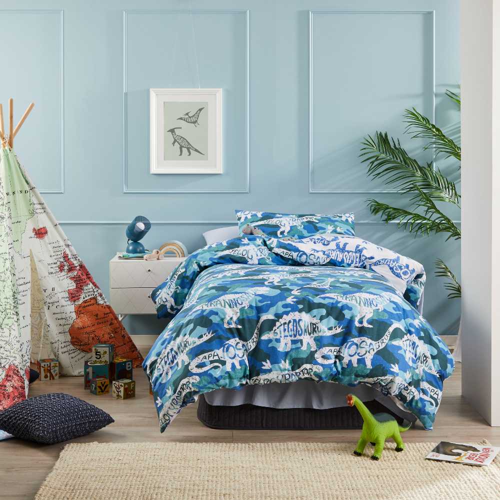 Camo Dino Blue Quilt Cover Set | Double Bed