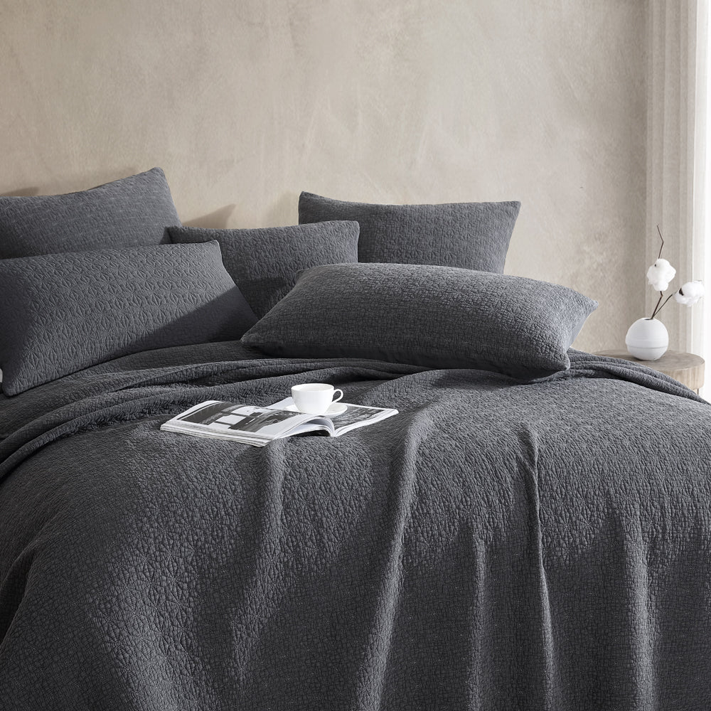 Kayo Charcoal Coverlet | Single / Double Bed