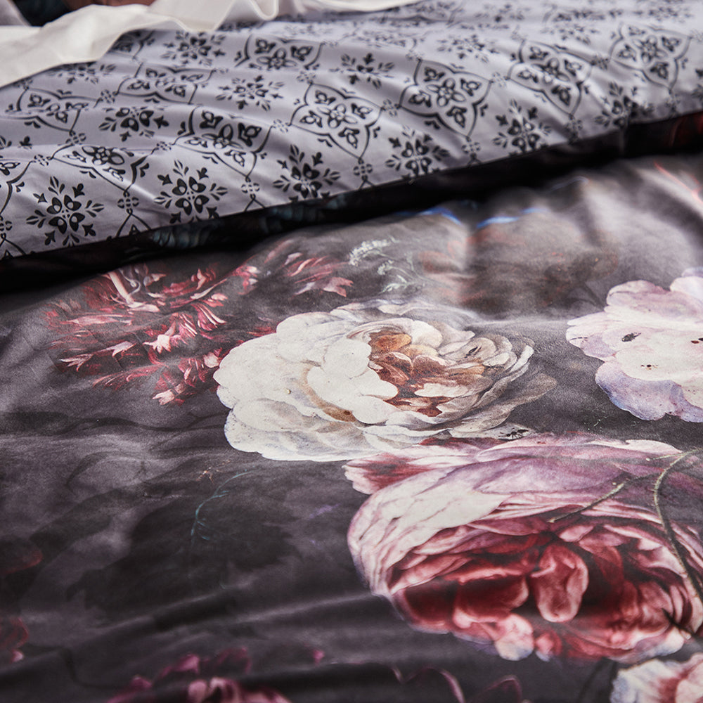 Marbella Charcoal Quilt Cover Sets | Queen Bed.