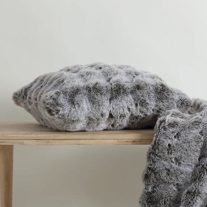 Rabbit Fur Grey Square Filled Cushion