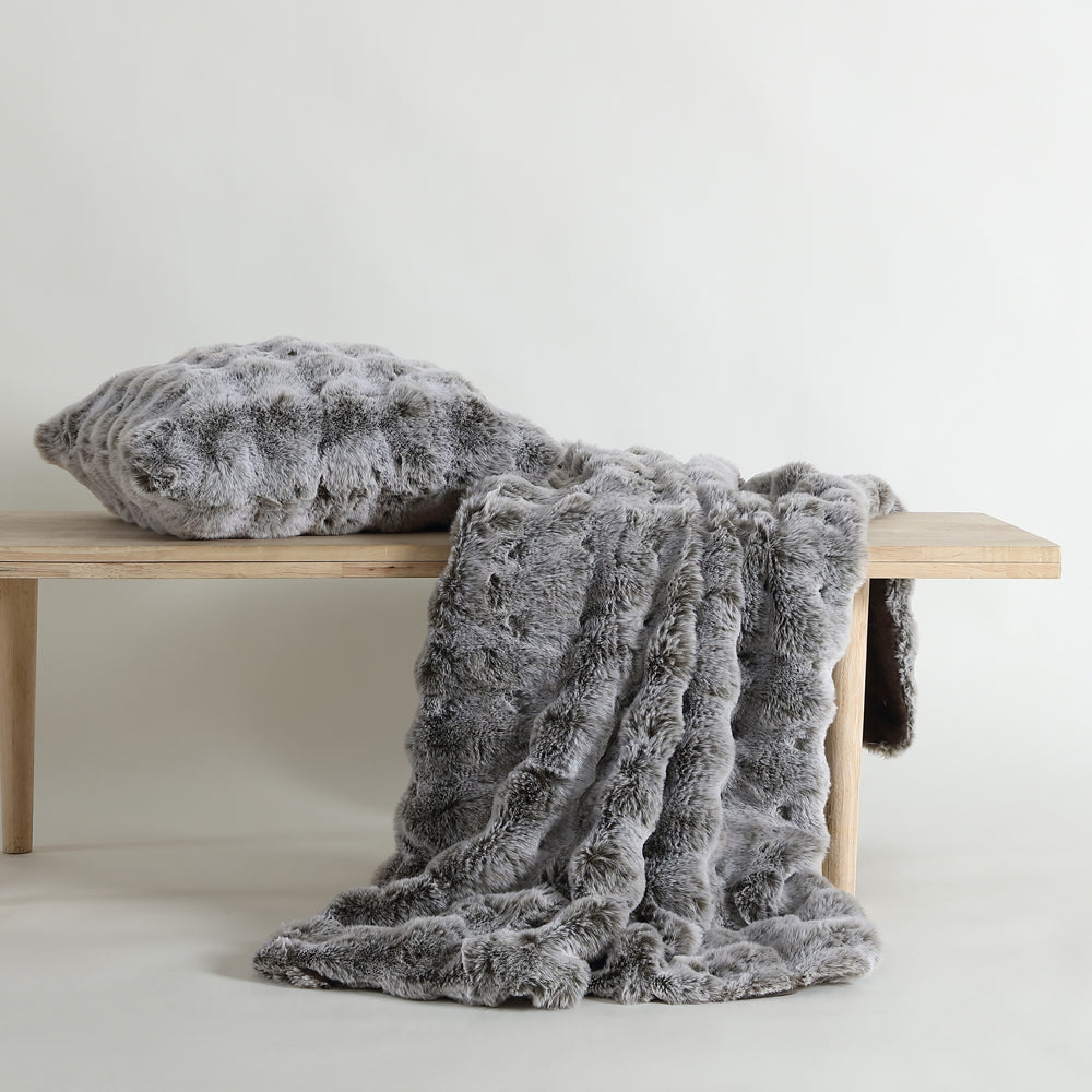 Rabbit Fur Grey Square Filled Cushion