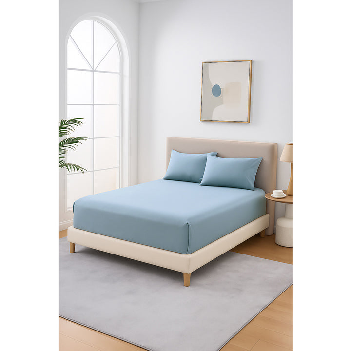 Mia Grace Cotton Percale 300TC Coastal Blue Fitted Combo Lifestyle | My Linen