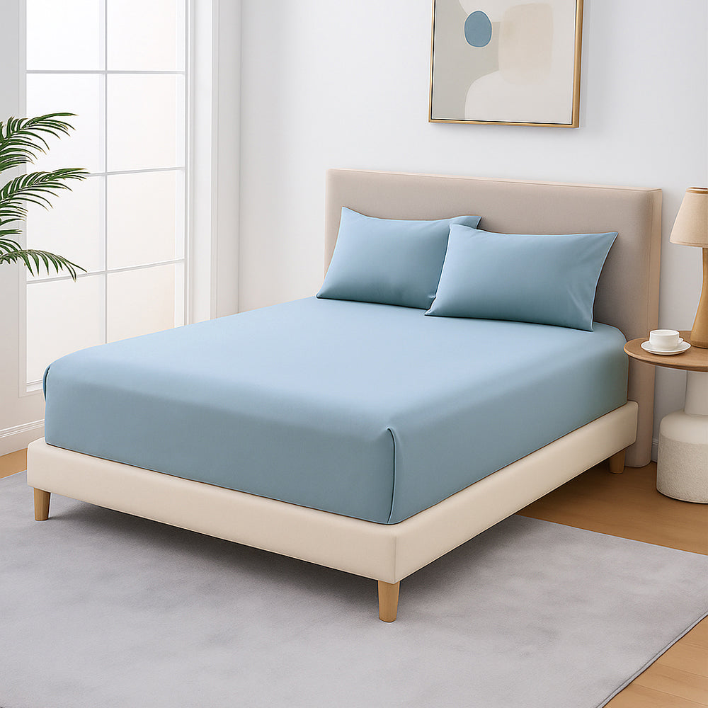 Mia Grace Cotton Percale 300TC Coastal Blue Fitted Combo | My Linen