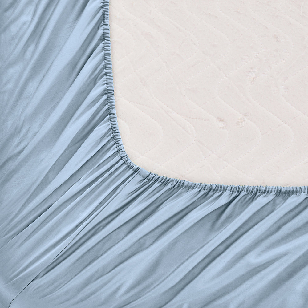 Mia Grace Cotton Percale 300TC Coastal Blue Fitted Combo Closeup | My Linen