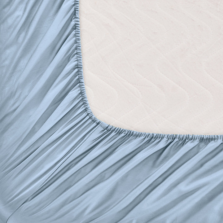 Mia Grace Cotton Percale 300TC Coastal Blue Fitted Combo Closeup | My Linen