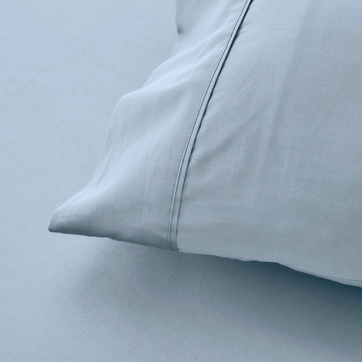 Mia Grace Cotton Percale 300TC Coastal Blue Standard Pillowcase Closeup | My Linen