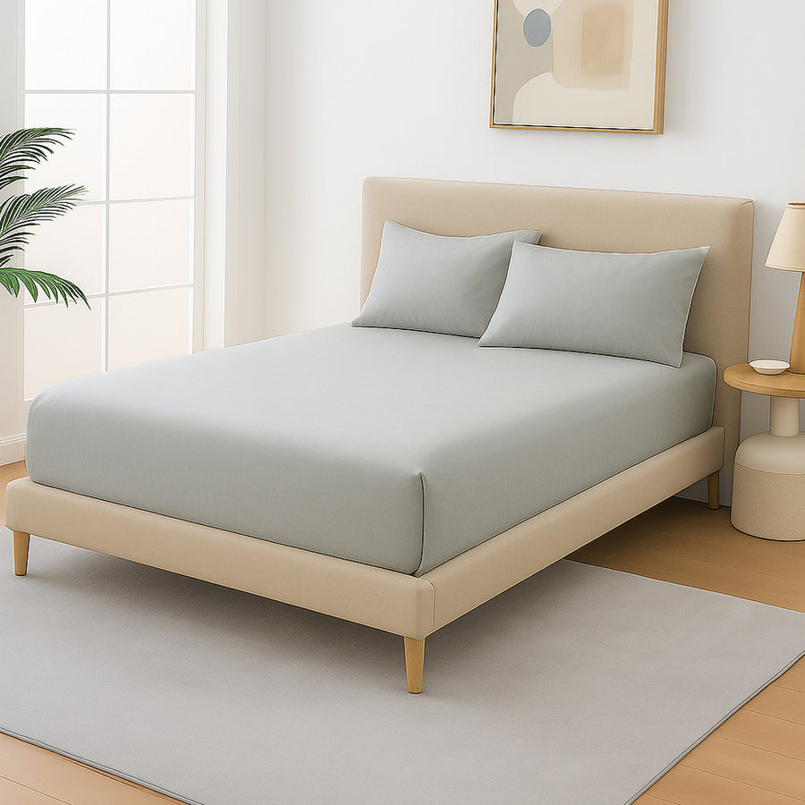 Mia Grace Cotton Percale 300TC Dove Silver Fitted Combo | My Linen