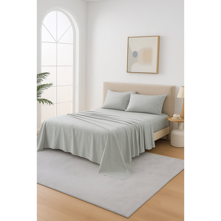 Mia Grace Cotton Percale 300TC Dove Silver Sheet Set Lifestyle | My Linen