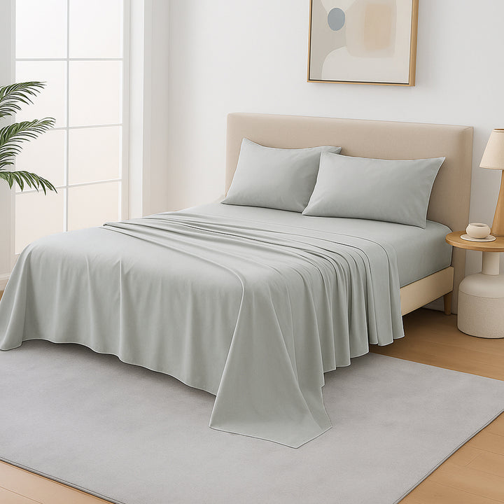 Mia Grace Cotton Percale 300TC Dove Silver Sheet Set | My Linen