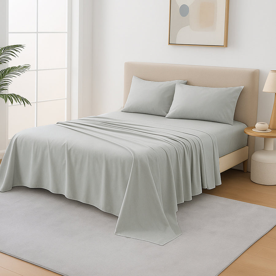 Mia Grace Cotton Percale 300TC Dove Silver Sheet Set | My Linen