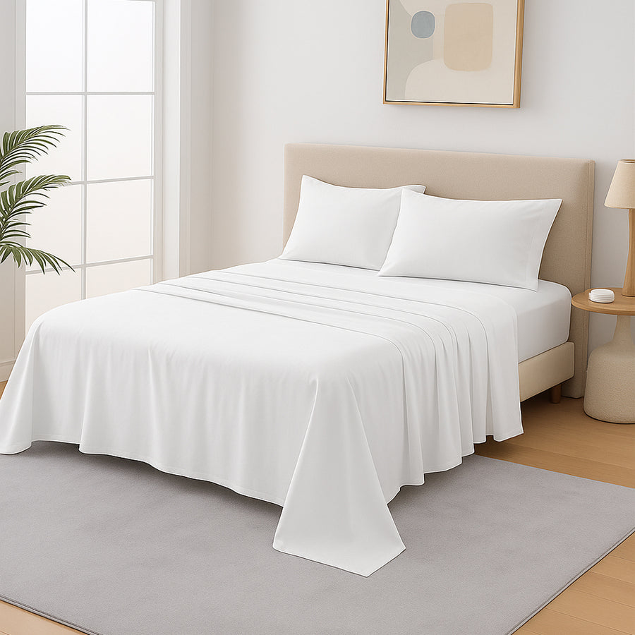 Mia Grace Cotton Percale 300TC Fresh White Sheet Set | My Linen