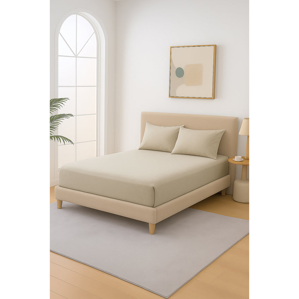 Mia Grace Cotton Percale 300TC Natural Stone Fitted Combo Lifestyle | My Linen