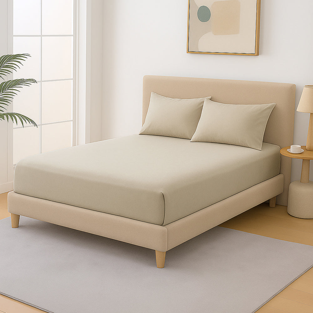 Mia Grace Cotton Percale 300TC Natural Stone Fitted Combo | My Linen