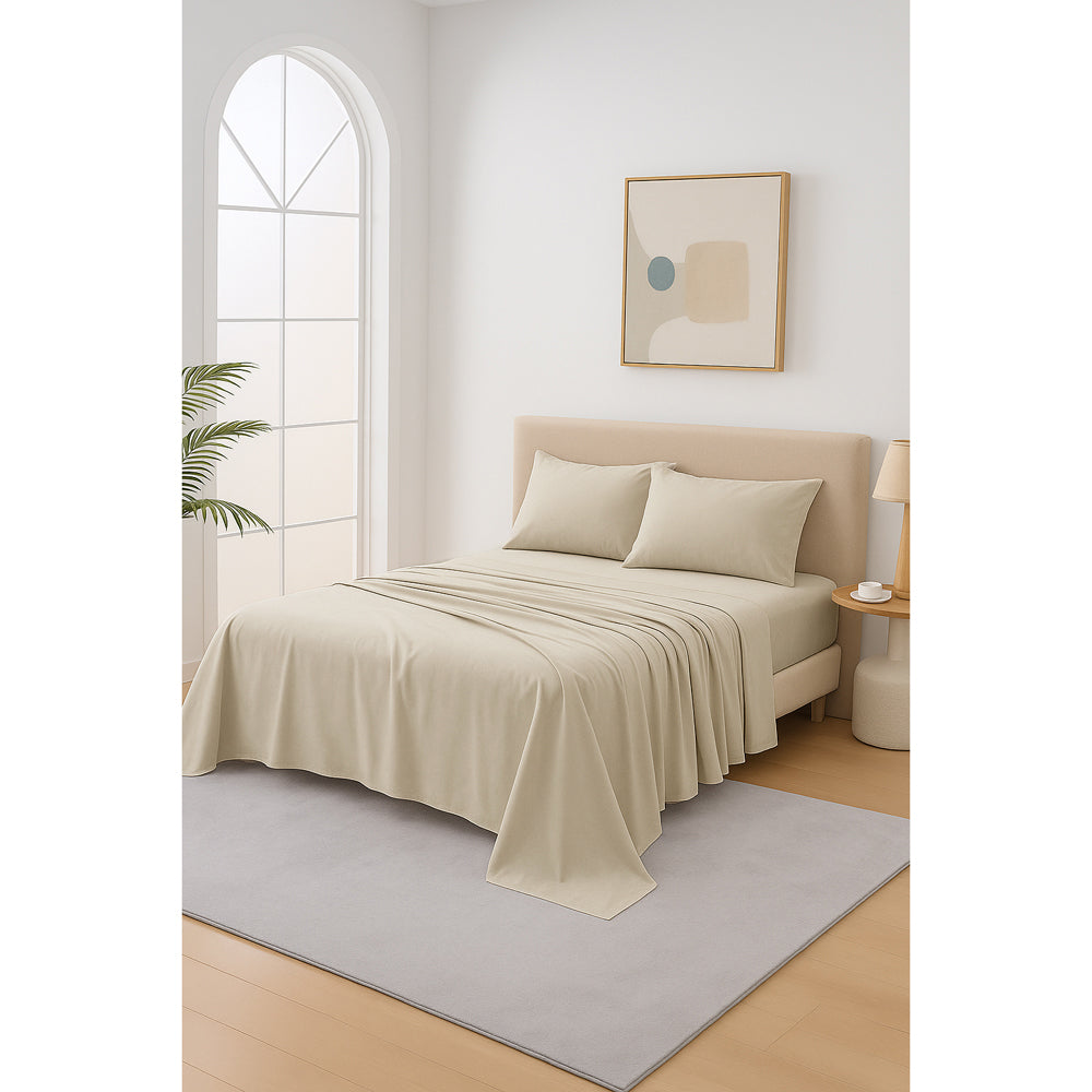 Mia Grace Cotton Percale 300TC Natural Stone Sheet Set Lifestyle | My Linen