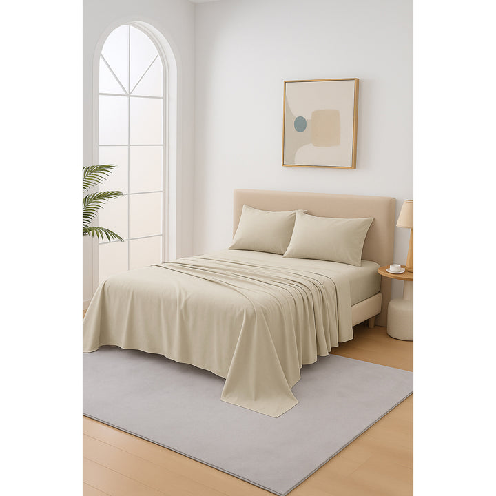 Mia Grace Cotton Percale 300TC Natural Stone Sheet Set Lifestyle | My Linen