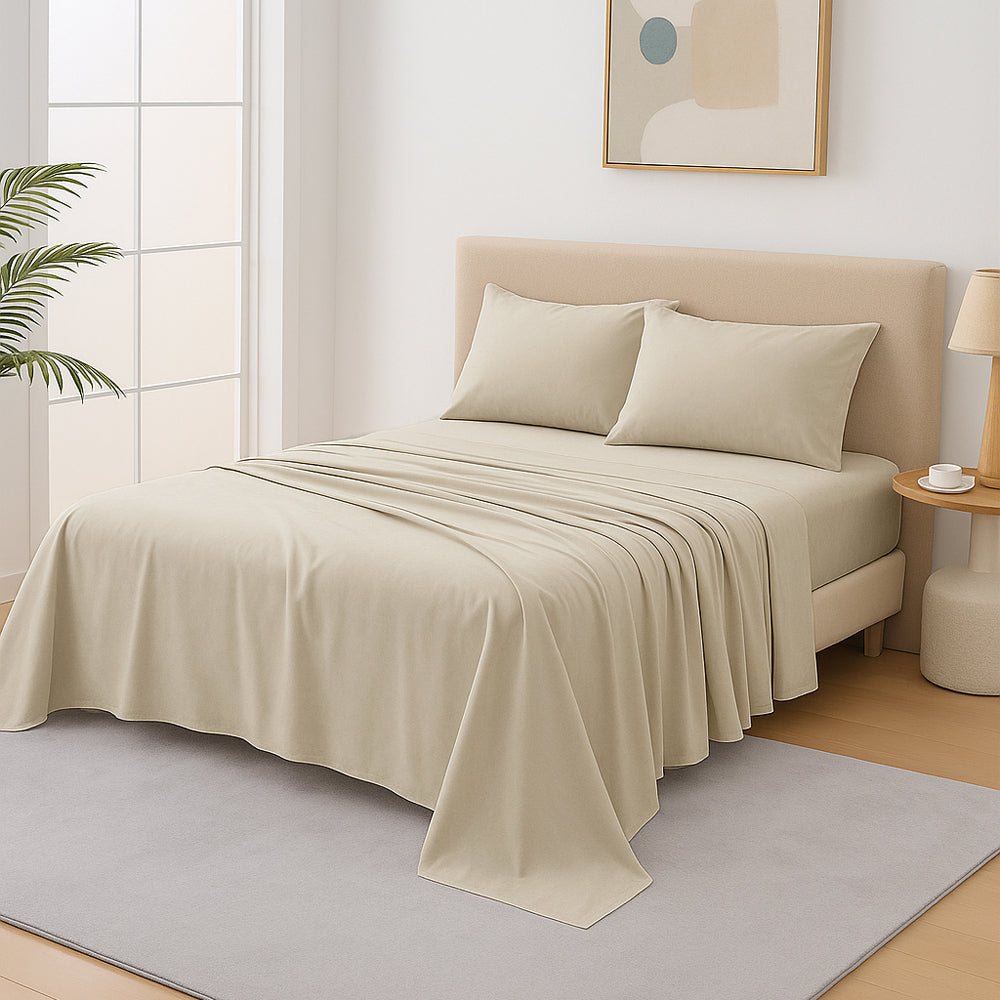 Cotton Percale Sheet Set 300TC Natural Stone Super King My Linen