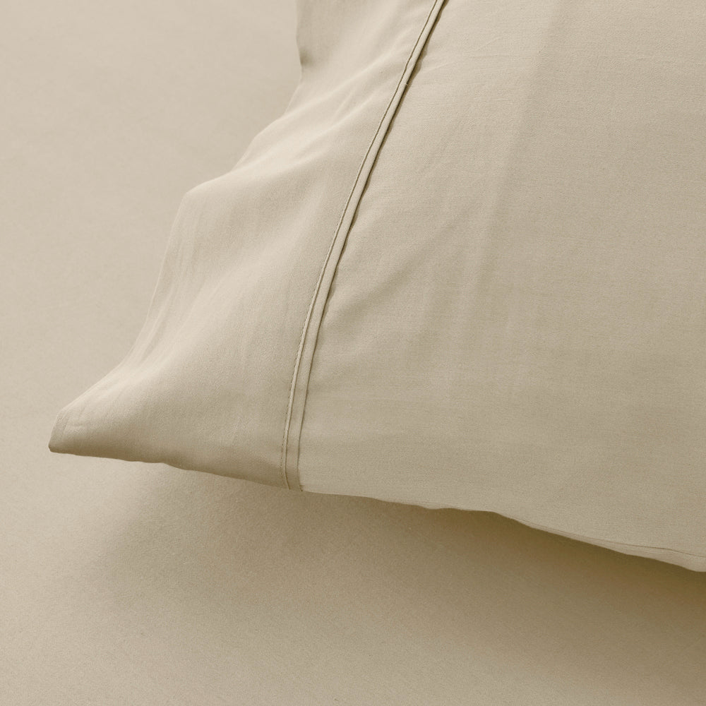 Mia Grace Cotton Percale 300TC Natural Stone Standard Pillowcase Closeup | My Linen