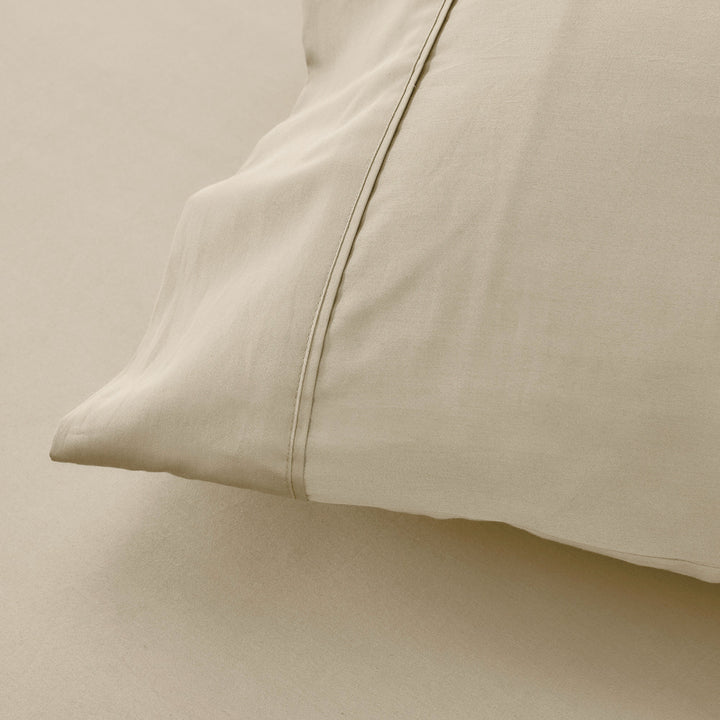 Mia Grace Cotton Percale 300TC Natural Stone Standard Pillowcase Closeup | My Linen