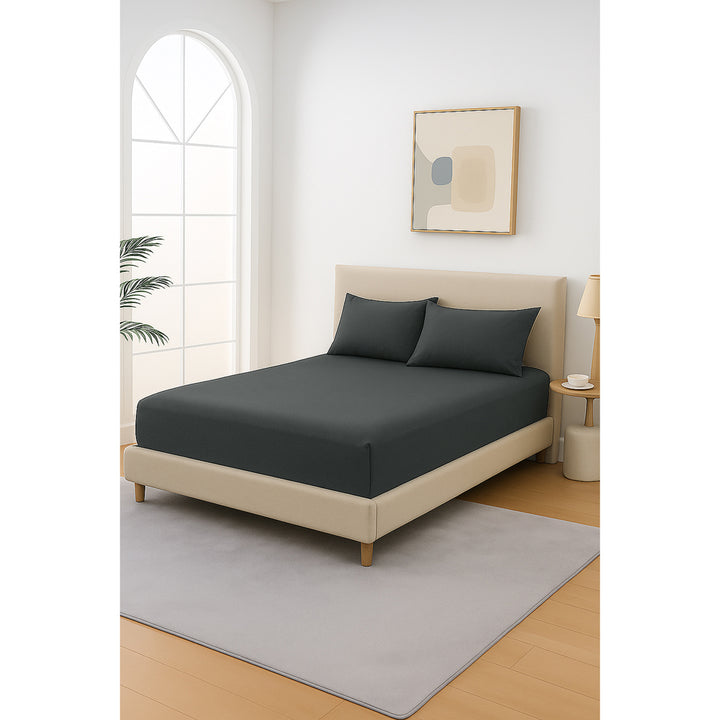 Mia Grace Cotton Percale 300TC Slate Charcoal Fitted Combo Lifestyle | My Linen