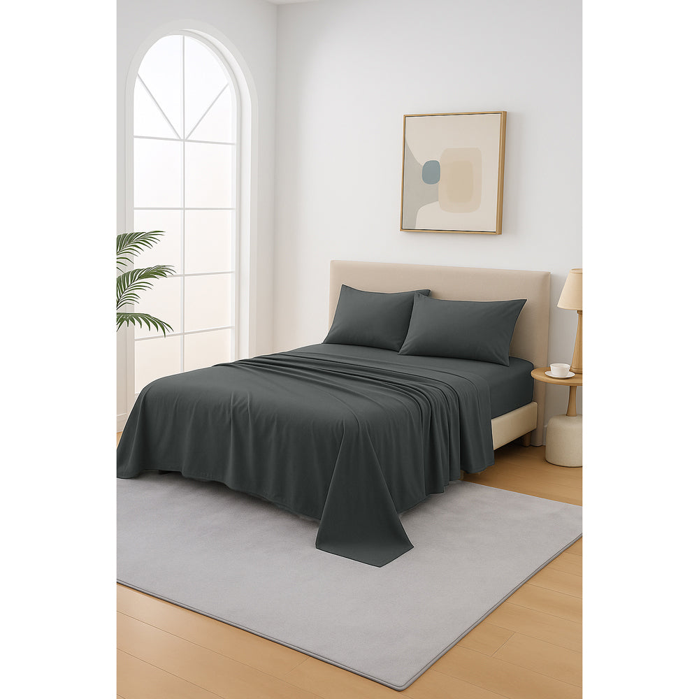 Mia Grace Cotton Percale 300TC Slate Charcoal Sheet Set Lifestyle | My Linen
