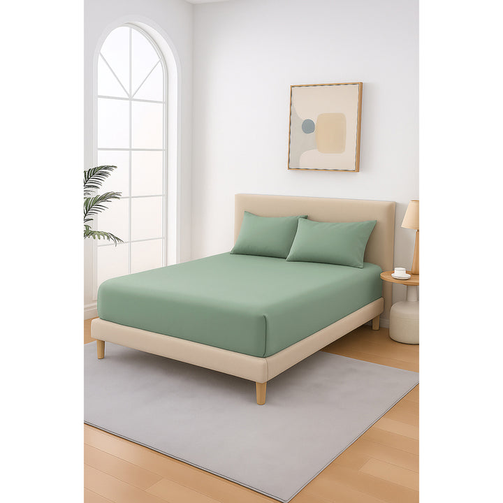 Mia Grace Cotton Percale 300TC Soft Sage Fitted Combo Lifestyle | My Linen