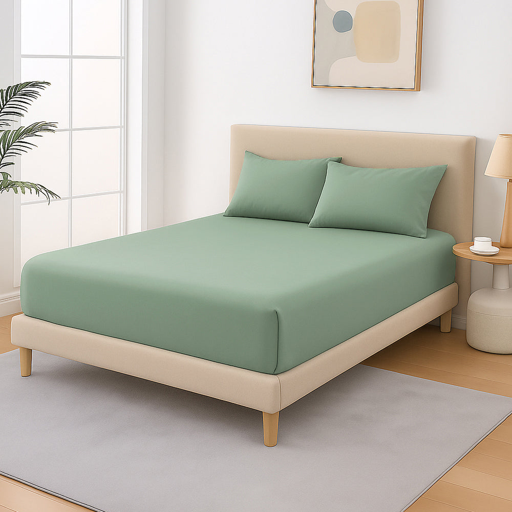 Mia Grace Cotton Percale 300TC Soft Sage Fitted Combo | My Linen