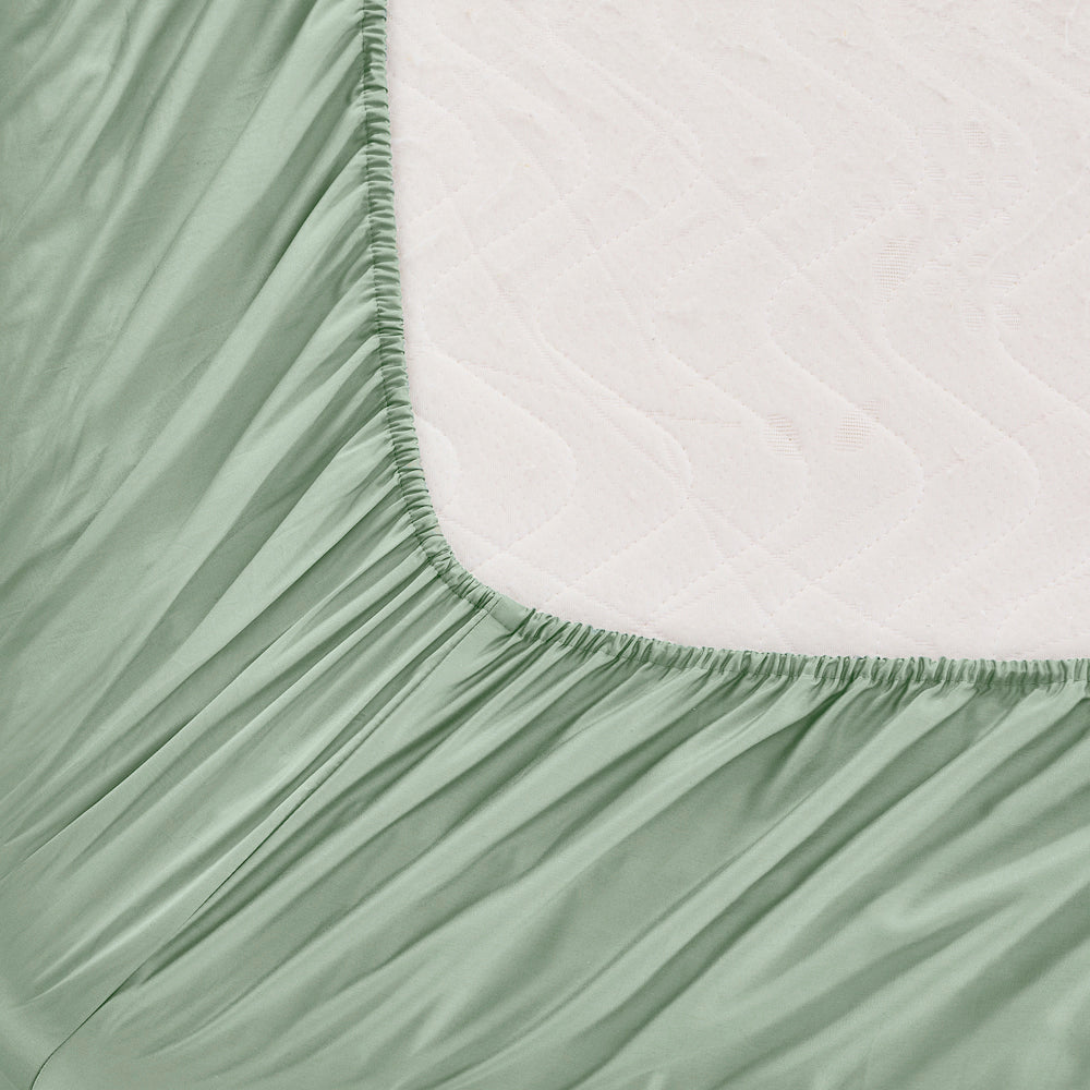 Mia Grace Cotton Percale 300TC Soft Sage Fitted Combo Closeup | My Linen