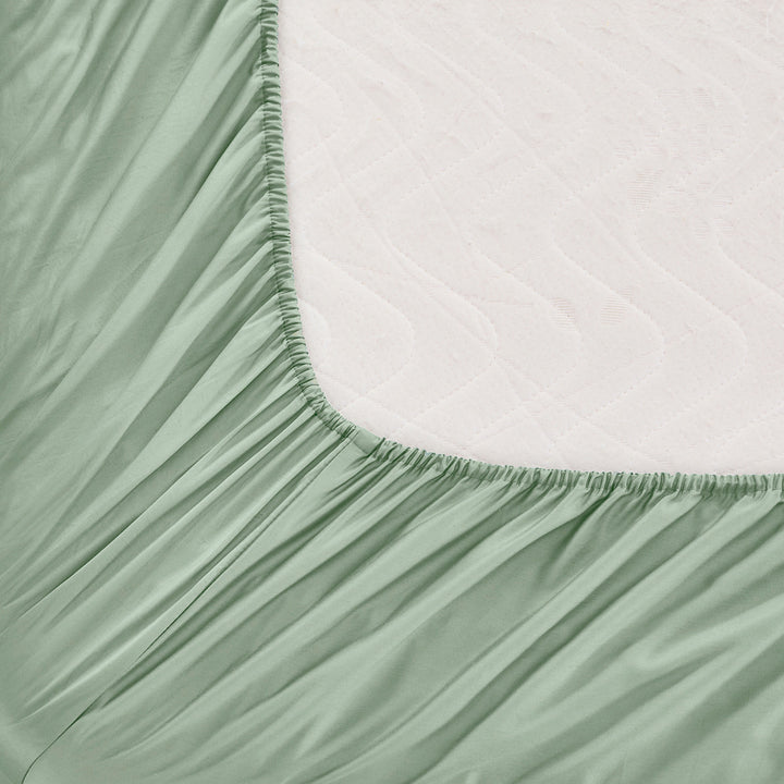 Mia Grace Cotton Percale 300TC Soft Sage Fitted Combo Closeup | My Linen