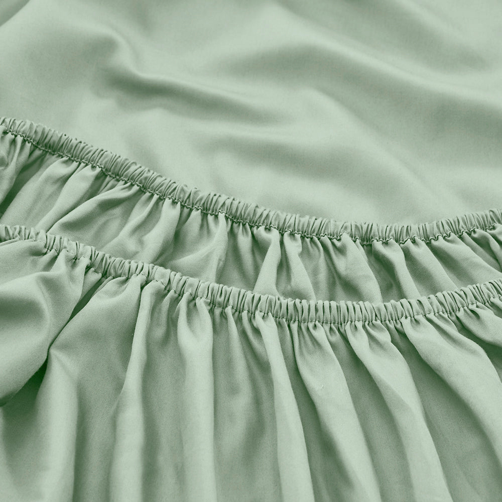 Mia Grace Cotton Percale 300TC Soft Sage Fitted Combo Detail | My Linen