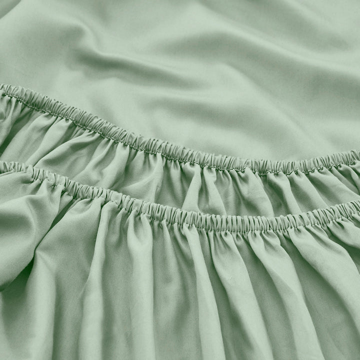 Mia Grace Cotton Percale 300TC Soft Sage Fitted Combo Detail | My Linen