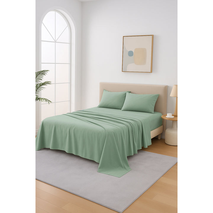 Mia Grace Cotton Percale 300TC Soft Sage Sheet Set Lifestyle | My Linen