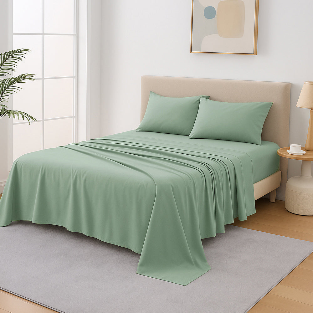 Cotton Percale Sheet Set 300TC Soft Sage Split King Bed My Linen