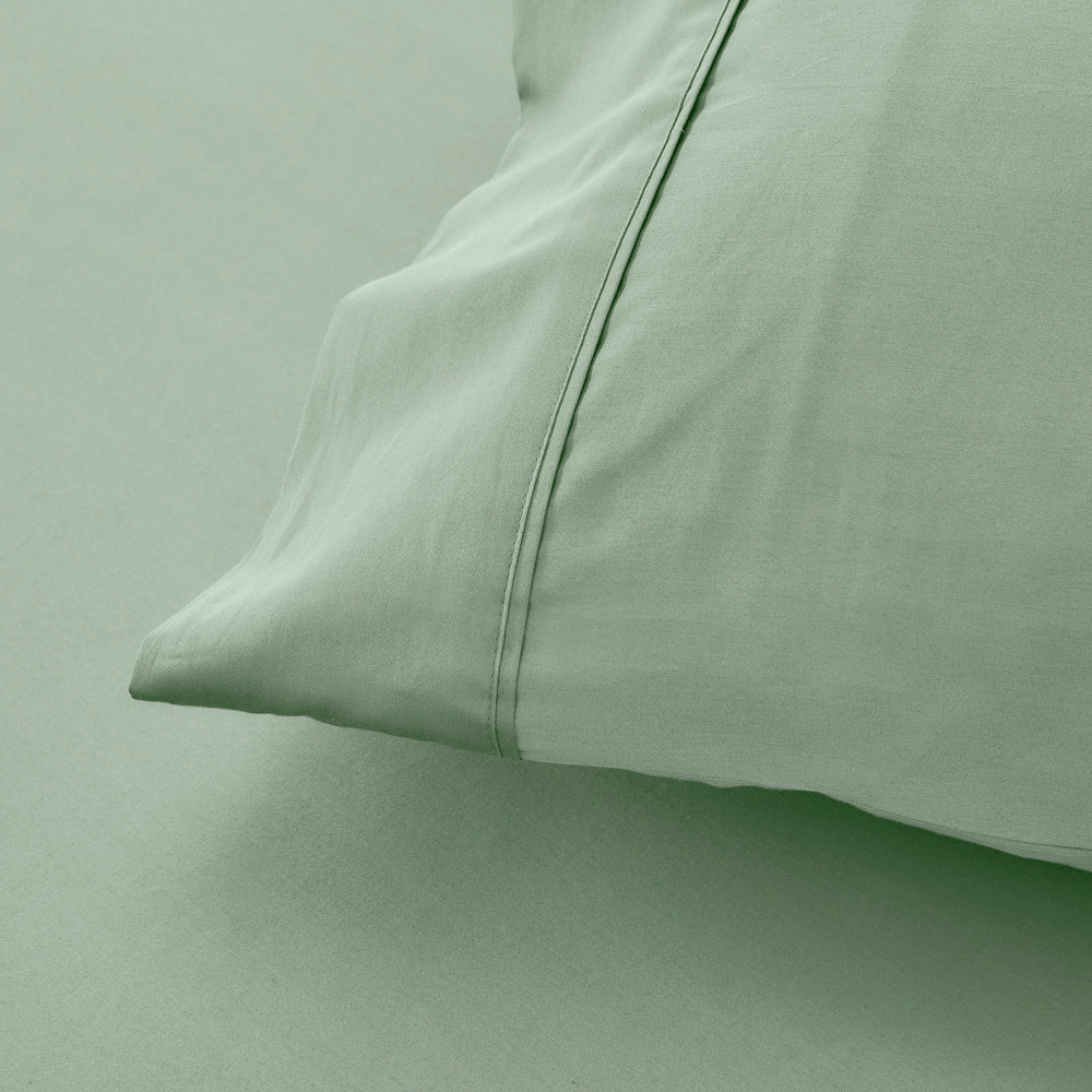 Mia Grace Cotton Percale 300TC Soft Sage Standard Pillowcase Closeup | My Linen