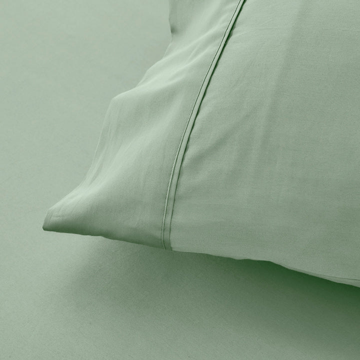 Mia Grace Cotton Percale 300TC Soft Sage Standard Pillowcase Closeup | My Linen