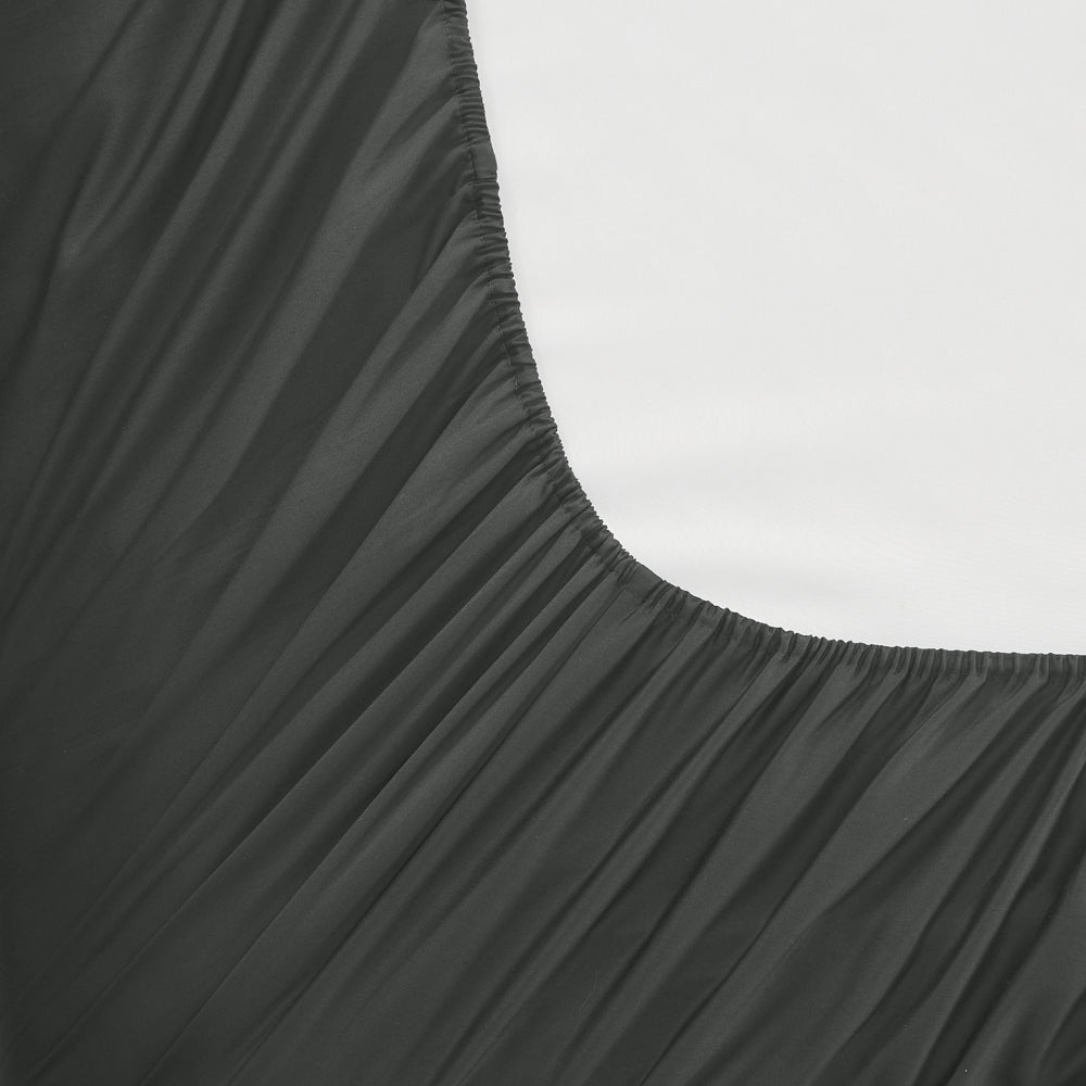 Mia Grace Egyptian Cotton 500TC Ash Charcoal Fitted Sheet Closeup | My Linen