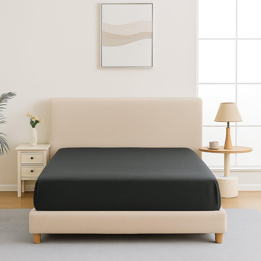 Mia Grace Egyptian Cotton 500TC Ash Charcoal Fitted Sheet | My Linen