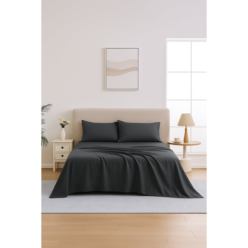 Mia Grace Egyptian Cotton 500TC Ash Charcoal Sheet Set Lifestyle | My Linen