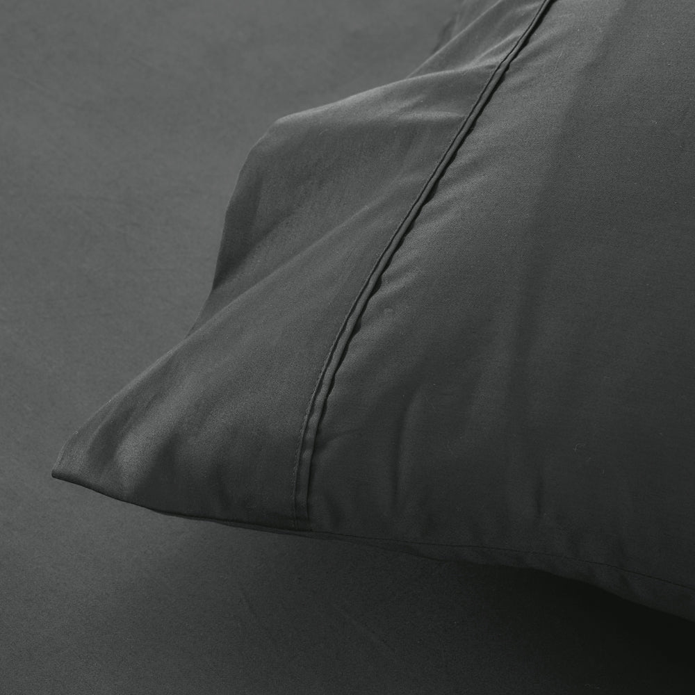 Mia Grace Egyptian Cotton 500TC Ash Charcoal Standard Pillowcase Closeup | My Linen