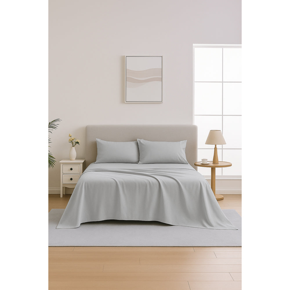 Mia Grace Egyptian Cotton 500TC Drift Silver Sheet Set Lifestyle | My Linen