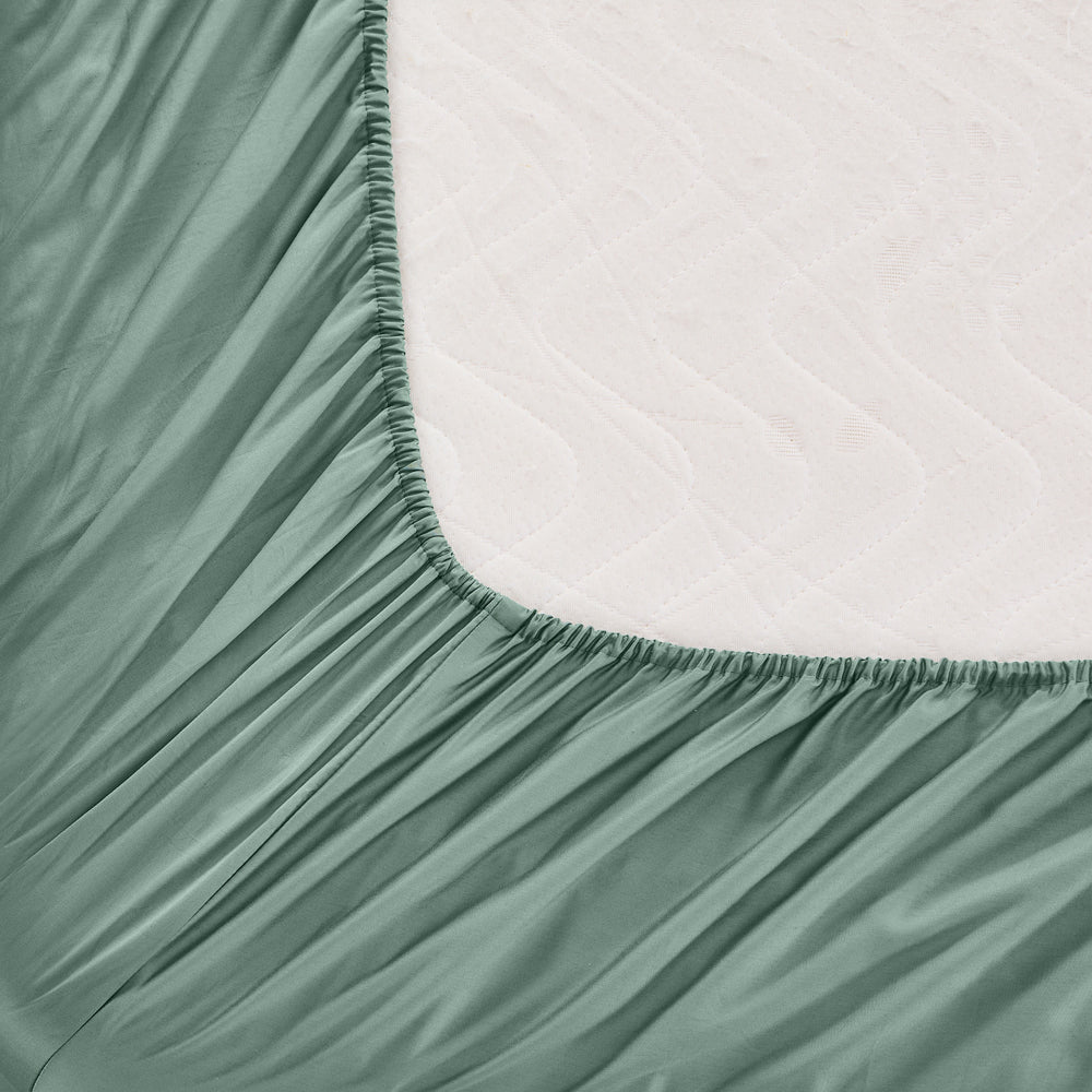 Mia Grace Egyptian Cotton 500TC Green Slate Fitted Sheet Closeup | My Linen