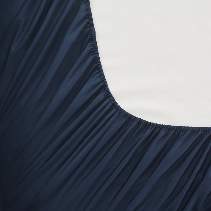 Mia Grace Egyptian Cotton 500TC Harbour Navy Fitted Sheet Closeup | My Linen