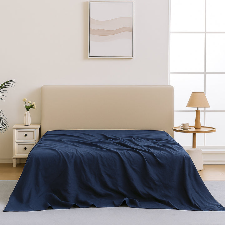 Mia Grace Egyptian Cotton 500TC Harbour Navy Flat Sheet | My Linen