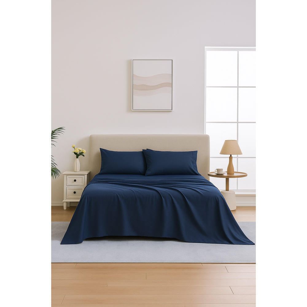 Mia Grace Egyptian Cotton 500TC Harbour Navy Sheet Set Lifestyle | My Linen